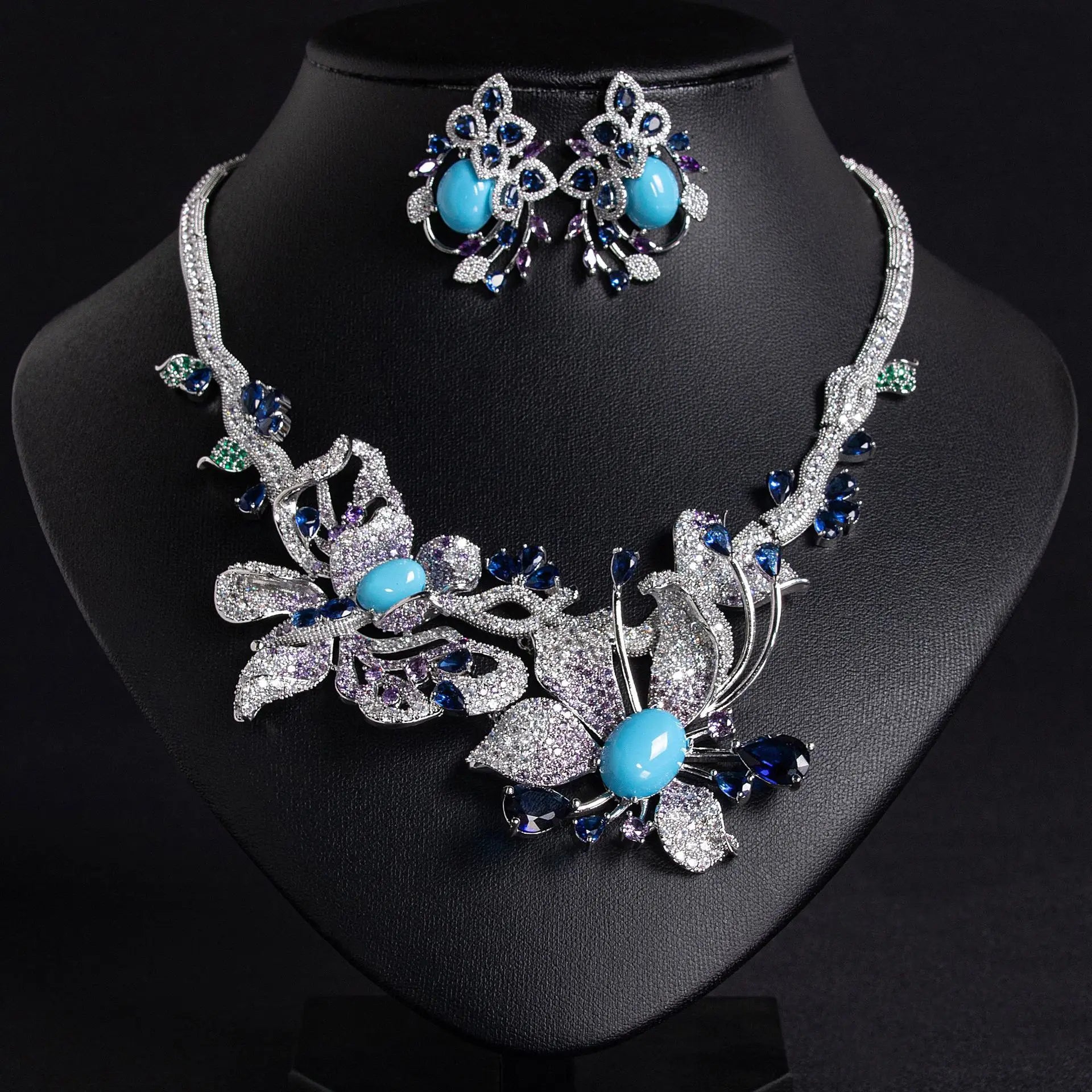 New European and American Style Gorgeous Women's Dress Decoration Accessories Set Necklace Earrings Nigeria Wedding Gift M-913