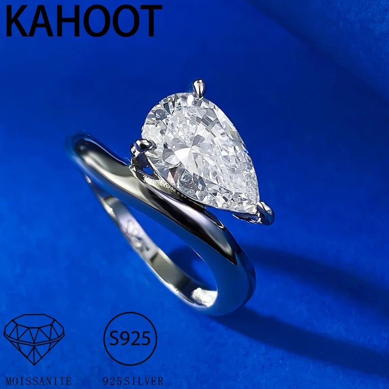 S925 silver moissanite ring teardrop-shaped style light luxury, suitable for dresses, banquets, weddings, gifts