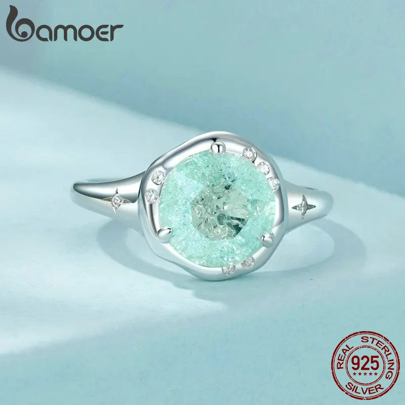 BAMOER Retro Design Round Shape 925 Sterling Silver Solitaire Promise Ring, White Gold Plated Engagement Ring for Women SCR1025