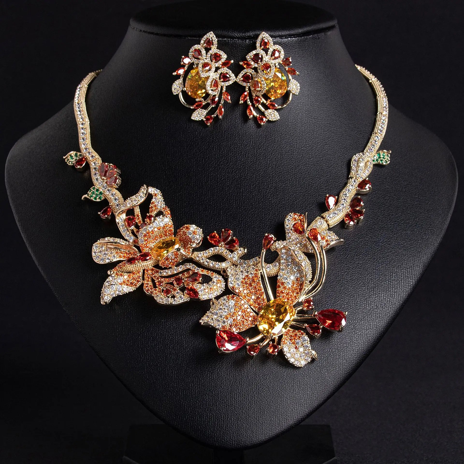 New European and American Style Gorgeous Women's Dress Decoration Accessories Set Necklace Earrings Nigeria Wedding Gift M-913