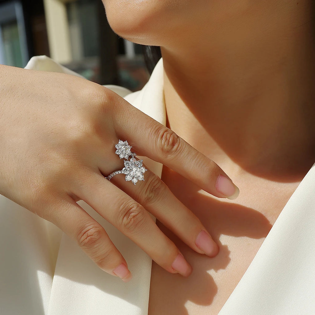 JIUZUAN Moissanite Ring, S925 Silver & 18K Gold Plating, Elegant Sparkling Design, Perfect Christmas Gift, Luxury Jewelry