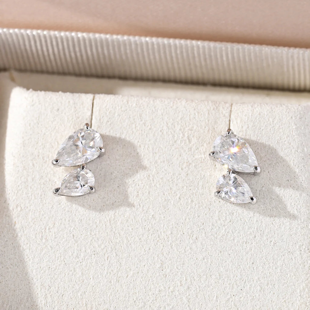 FEOBUR 3cttw Pear Cut Moissanite Stud Earrings for Women 925 Sterling Silver Certified Waterdrop 2-stone Ear Stud Jewelry GRA