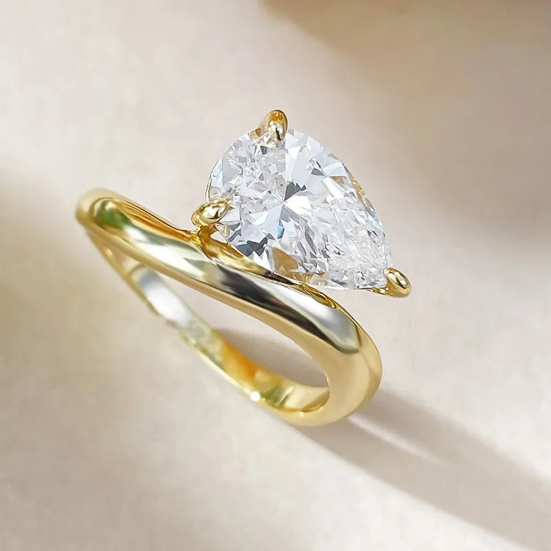 S925 silver moissanite ring teardrop-shaped style light luxury, suitable for dresses, banquets, weddings, gifts