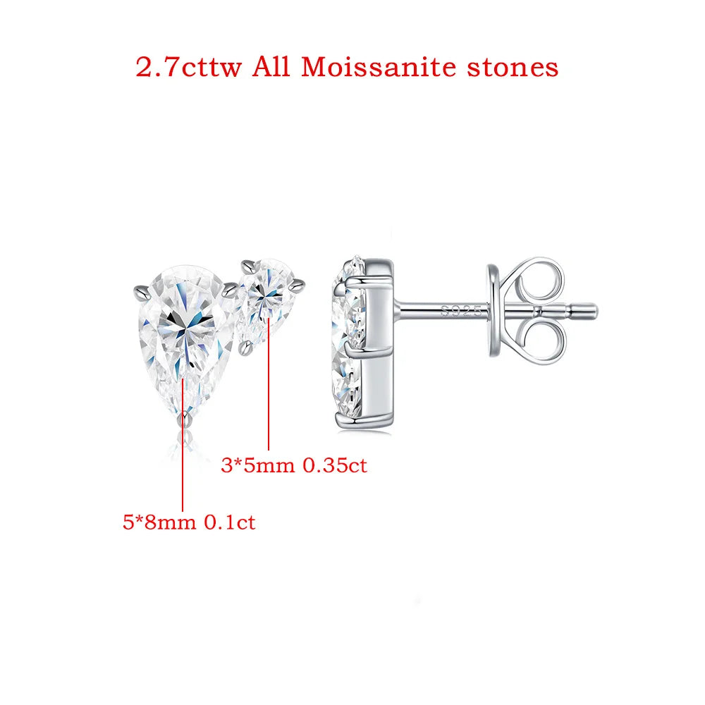 FEOBUR 3cttw Pear Cut Moissanite Stud Earrings for Women 925 Sterling Silver Certified Waterdrop 2-stone Ear Stud Jewelry GRA