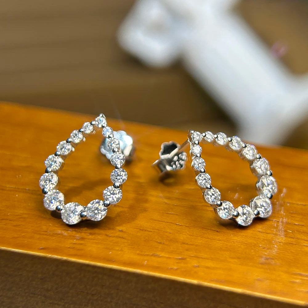 Waterdrop Full Moissanite Diamond Stud Earrings for Women S925 Silver Plated 18k Gold Hollow Teardrop Eear Studs Fine Jewelry