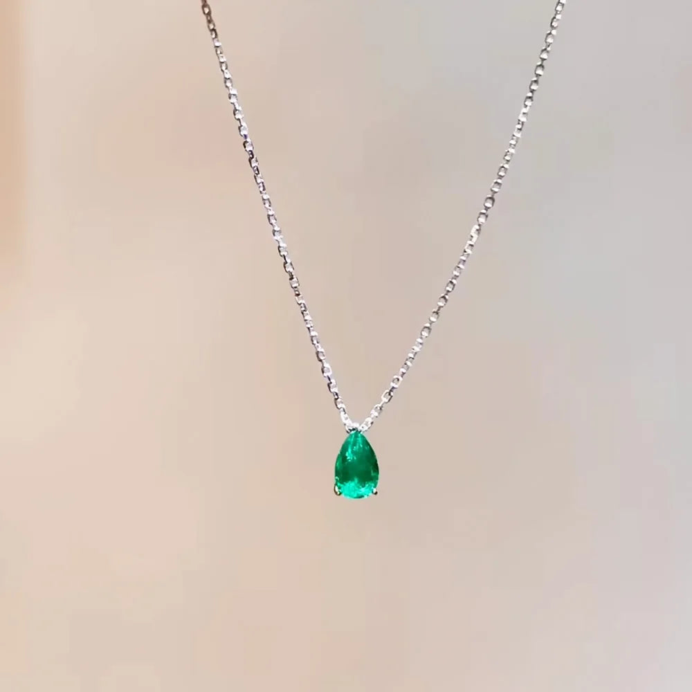 Elegant Green Crystal Waterdrop Pendant Necklaces for Women Charm Emerald Zircon Necklace Adjustable Party Jewelry Collar