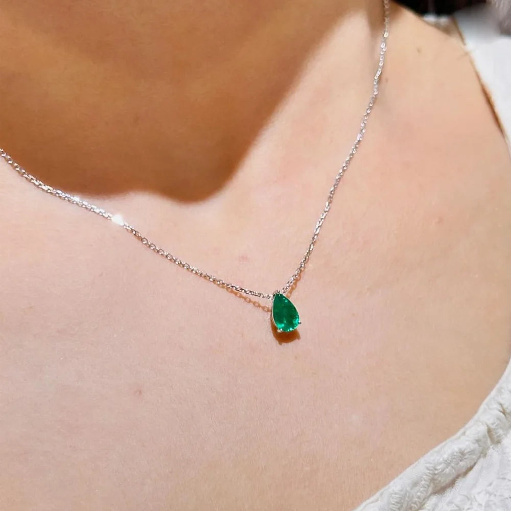 Elegant Green Crystal Waterdrop Pendant Necklaces for Women Charm Emerald Zircon Necklace Adjustable Party Jewelry Collar