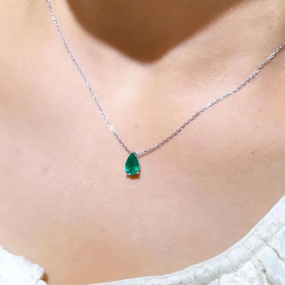 Elegant Green Crystal Waterdrop Pendant Necklaces for Women Charm Emerald Zircon Necklace Adjustable Party Jewelry Collar