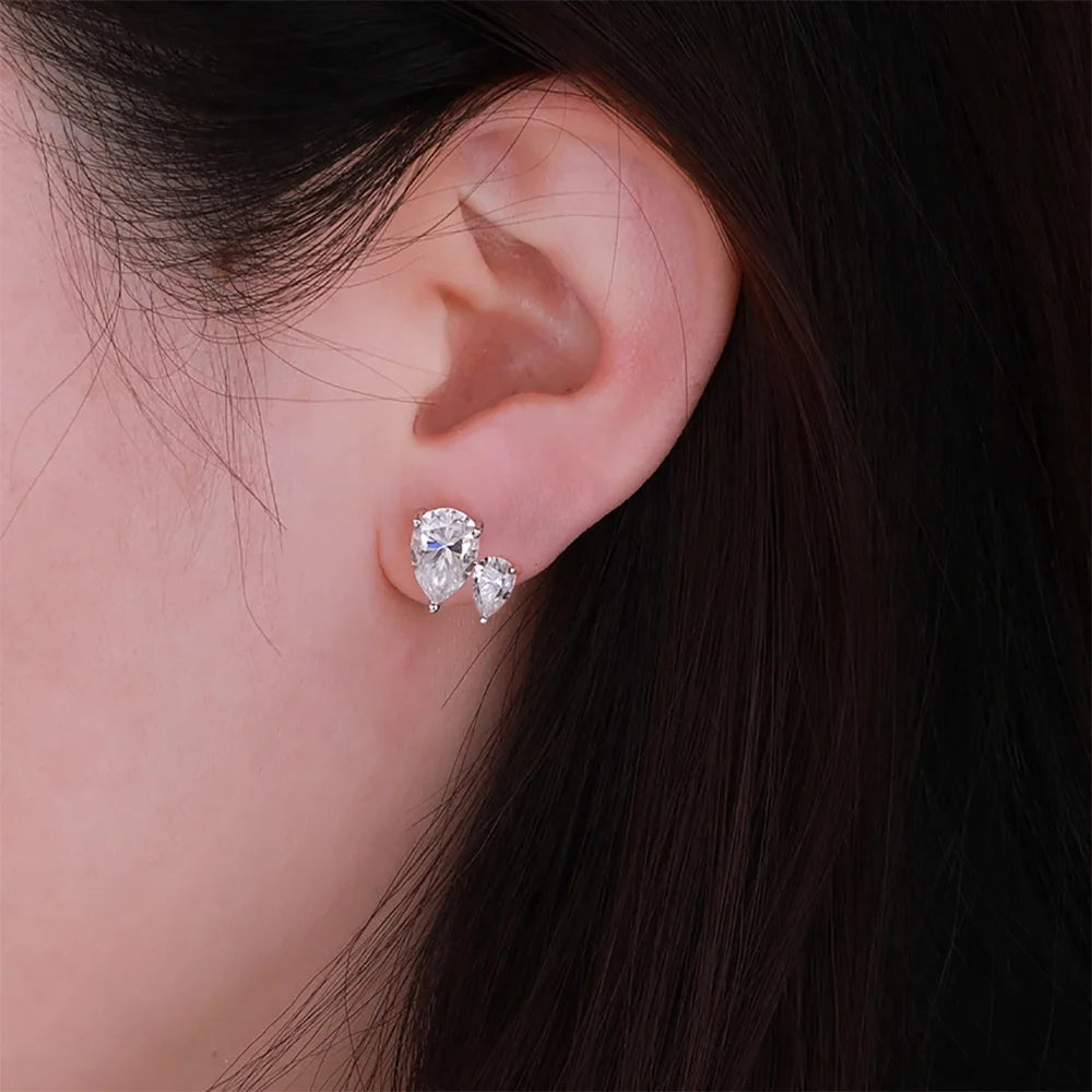 FEOBUR 3cttw Pear Cut Moissanite Stud Earrings for Women 925 Sterling Silver Certified Waterdrop 2-stone Ear Stud Jewelry GRA