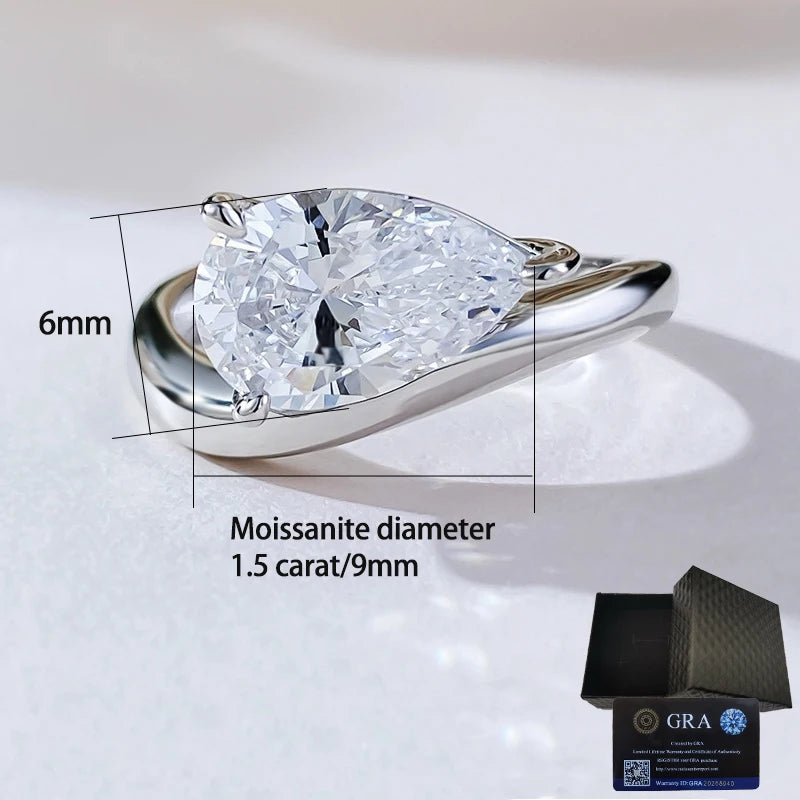 S925 silver moissanite ring teardrop-shaped style light luxury, suitable for dresses, banquets, weddings, gifts