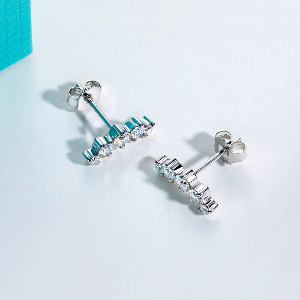 AnuJewel 1.04cttw Moissanite Stud Earrings 925 Sterling Silver Gold Plated Lab Created Diamond Smile Earrings For Women Jewelry