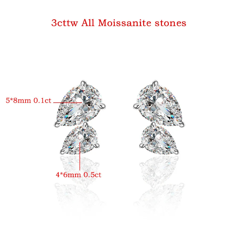 FEOBUR 3cttw Pear Cut Moissanite Stud Earrings for Women 925 Sterling Silver Certified Waterdrop 2-stone Ear Stud Jewelry GRA