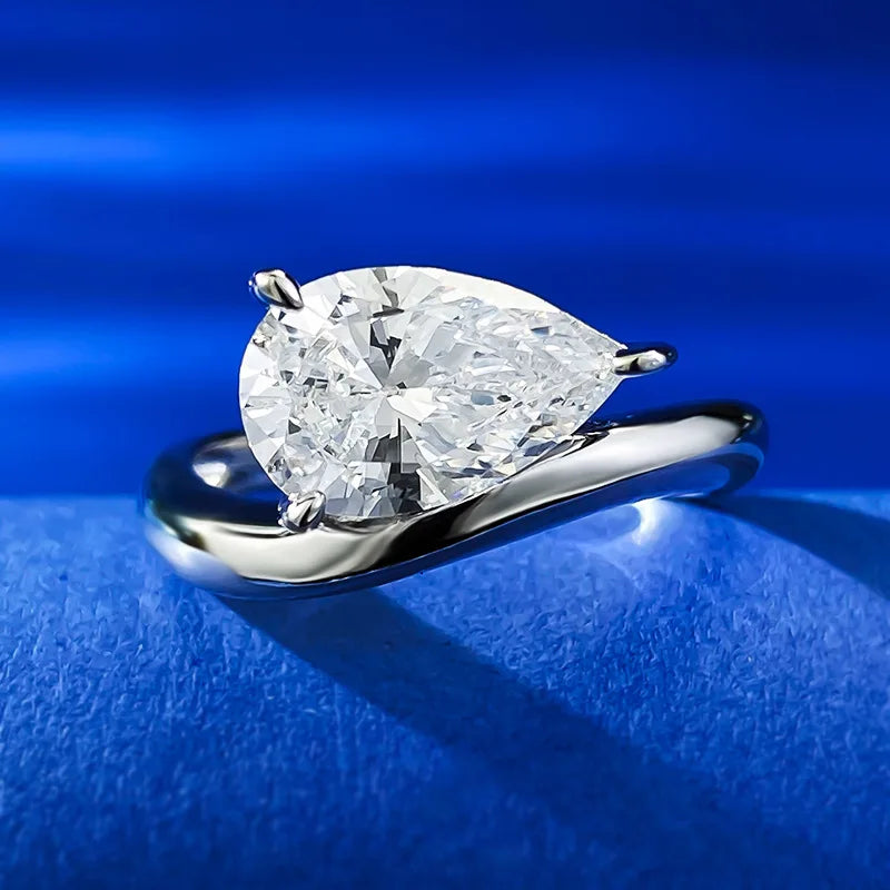 S925 silver moissanite ring teardrop-shaped style light luxury, suitable for dresses, banquets, weddings, gifts